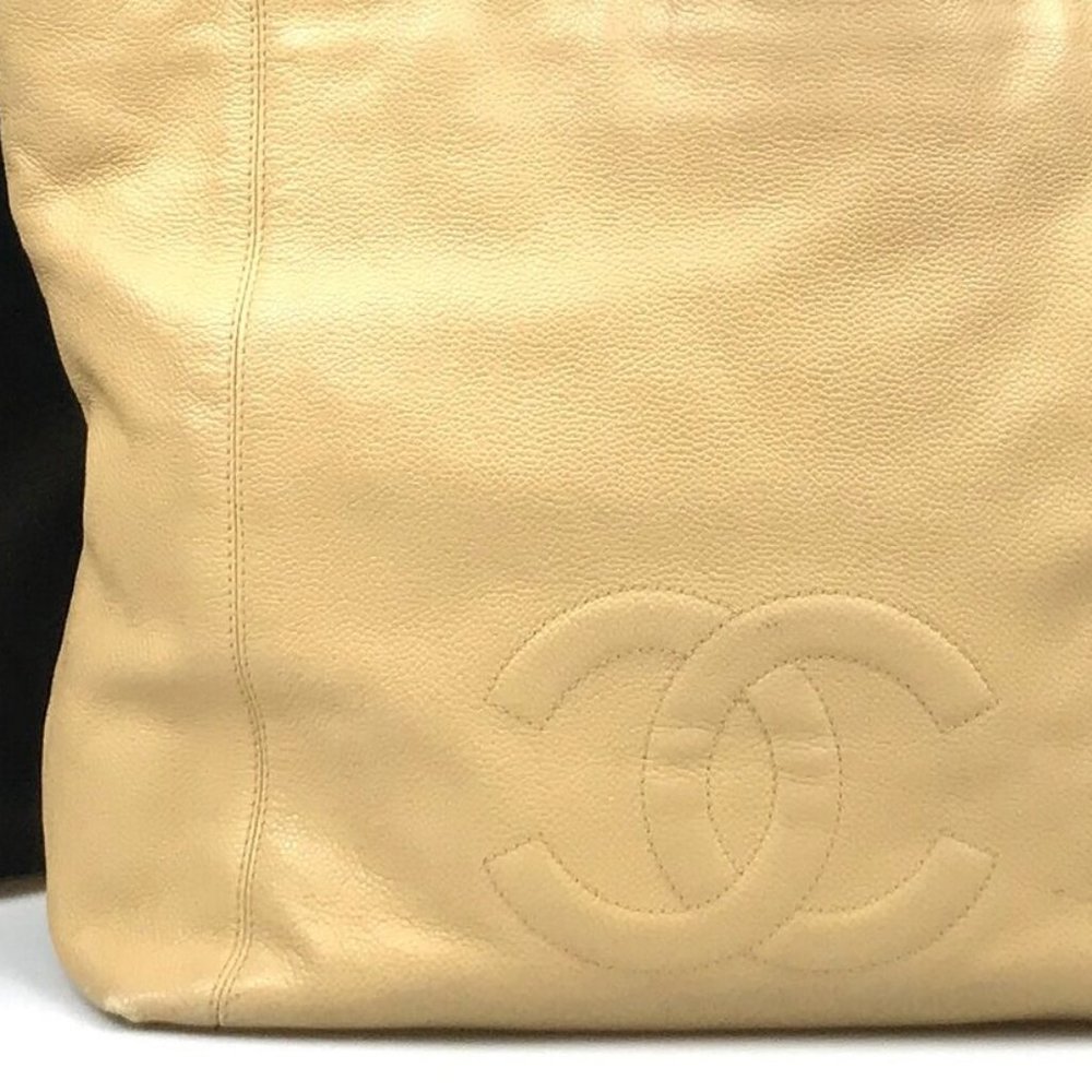 large CHANEL HAND BAG TOTE BAG leather Caviar Skin Beige Authenic tan shopper - Picture 5 of 11